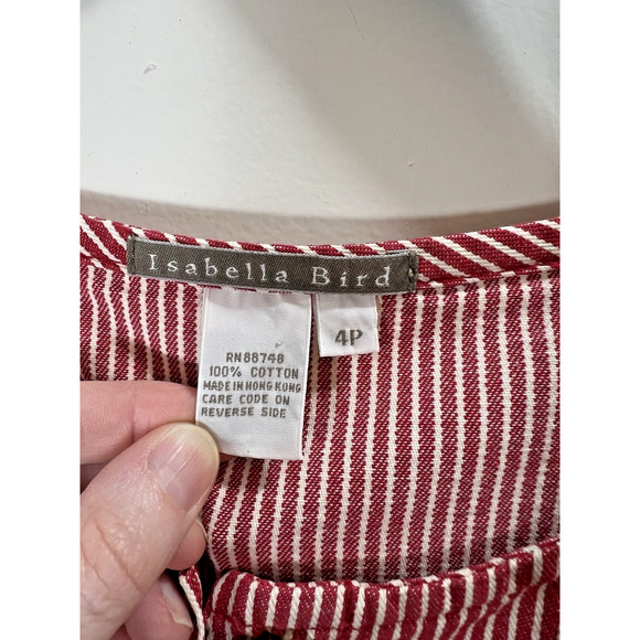 Isabella Bird Women’s Denim Midi Dress Size S 4 P Red Railroad Stripes Preppy - Picture 3 of 7